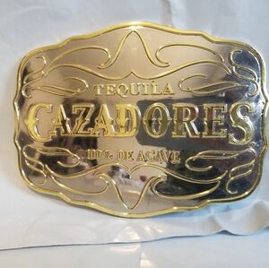 Vintage Cazadores Tequila Gold 5" inch Metal Belt Buckle Cowboy Mexican